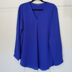 Adrianna Papell V-neck Blouse, Royal Blue, Size L